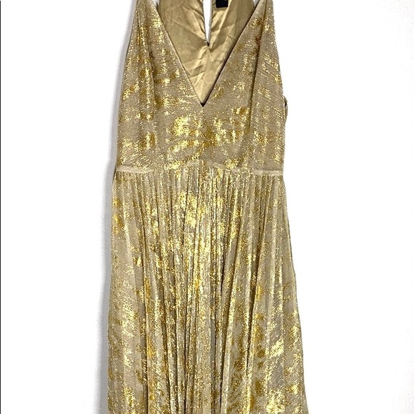 Sam Edelman Gold Metallic V-Neck pleated dress XS - Picture 15 of 15